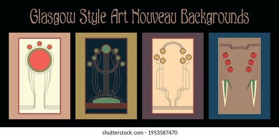 1900s Glasgow Style Art Nouveau Backgrounds, Frames for Retro Posters, Covers