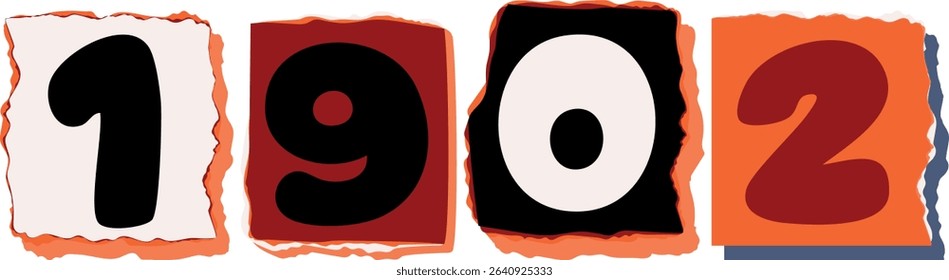 1902 Retro torn paper number Design art