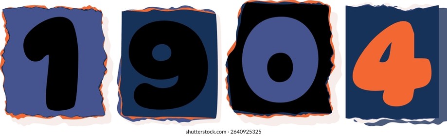 1904 Retro torn paper number Design art