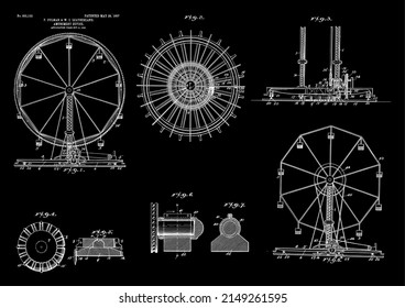 1907 Ferris Wheel, Circus Carnival Amusement Park Art Poster