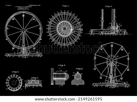 1907 Ferris Wheel, Circus Carnival Amusement Park Art Poster