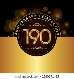 190th Anniversary Celebration. logo design with golden numbers and text for birthday celebration event, invitation, wedding, greeting card, banner, poster, flyer, brochure. Logo Vector Template