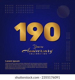 190th anniversary celebration template design with a golden pattern number style isolated on a blue background, vector template