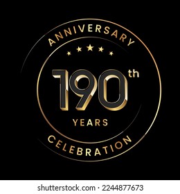 190th Anniversary. Anniversary logo design with gold color ring and text for anniversary celebration events. Logo Vector Template