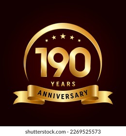 190th Anniversary logo design with golden ribbon. Logo Vector Template Illustration