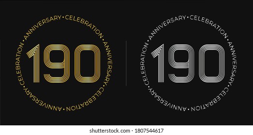 190th birthday. One hundred and ninety years anniversary celebration banner in golden and silver colors. Circular logo with original numbers design in elegant lines.