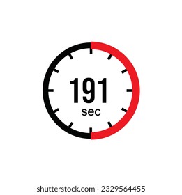 191 seconds timer clock. 191 sec stopwatch icon countdown time digital stop chronometer.