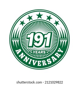 191 years anniversary. Anniversary logo design. Vector and illustration.