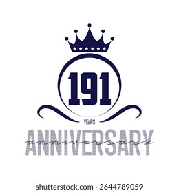 191 anos de aniversário. Design do logotipo de aniversário. Logotipo de 191 anos