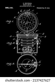 1910 Vintage Marine Compass Patent Art.