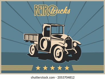 1910s - 1920s Truck, Bootlegger's Lorry, Retro Auto Advertising Posters Style Illustration 