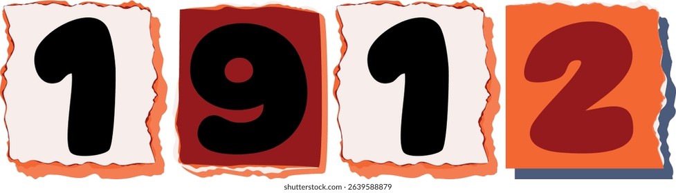 1912 Retro torn paper number Design art