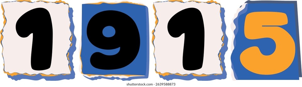 1915 Retro torn paper number Design art