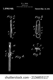 1919 Vintage Paper Clip Patent Art.