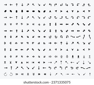 192 iconos de miniflecha establecen el vector plano .Capaz de manipular el redimensionamiento o el coloreado. Colección moderna de iconos de flecha simple