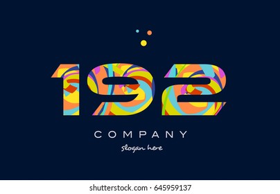 192 number digit numeral logo colored colorful rainbow acrylic modern creative vector icon design template