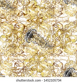 1920-30s motifs. Art Deco Pattern on beige, white and yellow colors. Vector line design. Minimalistic geometric design. Curls background. Seamless. Luxury vintage illustration.