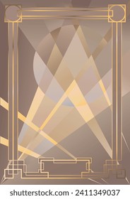 1920s - 1930s Gradient Background, Art Deco Posters Style Template, Retro Golden Frame 