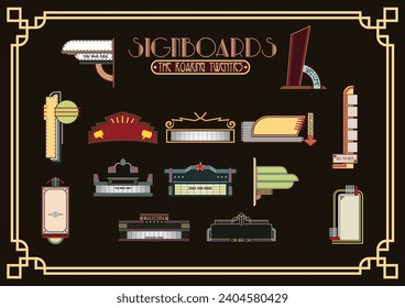 1920s - 1930s Style Lightboxes and Neon Signboards, Art Deco Style Templates