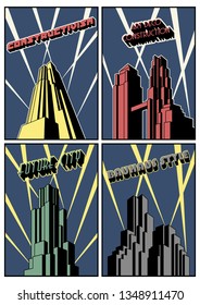 1920's Art Deco, Constructivism, Bauhaus Style Buildings Poster Templates Set