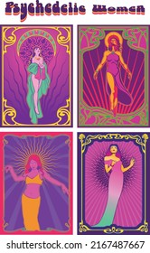 1920s Art Nouveau Style Psychedelic Colors Woman Posters