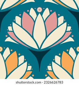 1920s Art Noveau Water Lily - blue pink orange