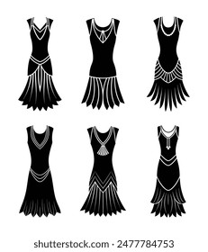  1920s Dropped Waist and Fringe Dress Silhouettes