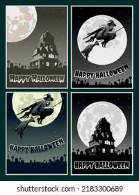 1920s Retro Movie Style Black And White Halloween Posters Set 