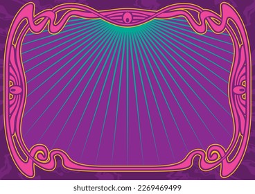 1920s Retro Style Art Nouveau Psychedelic Colors Background Border