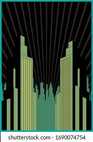 1920s Skyscrapers, Cityscape Silhouette Poster Template