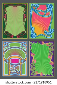 1920s Style Art Nouveau Psychedelic Colors Decorative Frames