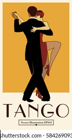 1920s Tango Poster. Elegant couple dancing tango. Retro style