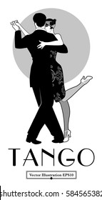 1920s Tango Poster. Elegant couple dancing tango. Retro style