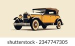 1920s vintage car on a minimalist background. Retro classic automobile in a vector illustration. Antique auto on an isolated background.