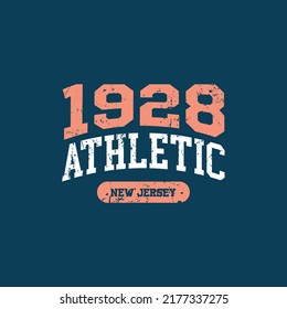 1928, New Jersey design for t-shirt. College tee shirt print. Typography graphics for sportswear and apparel. Vector illustration.