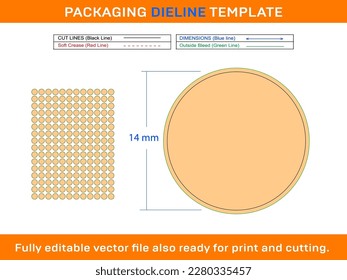 192pcs 14 mm CIRCLE or ROUND label sticker dieline template 