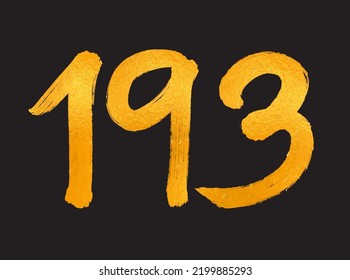 193 Number logo vector illustration, 193 Years Anniversary Celebration Vector Template, 193th birthday, Gold Lettering Numbers brush drawing hand drawn sketch, number logo design for print, t shirt