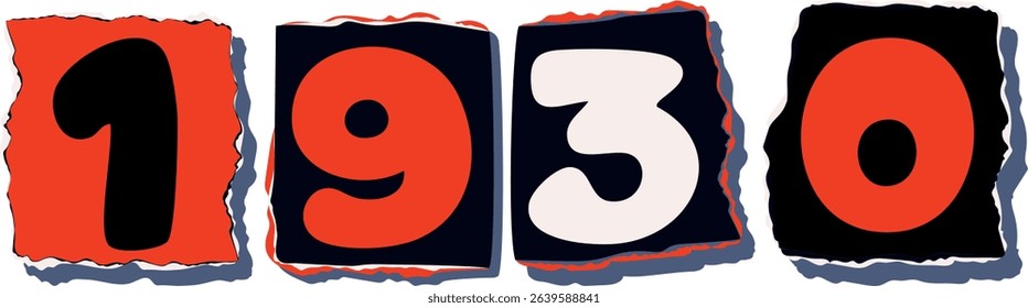 1930 Retro torn paper number Design art
