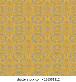 1930s geometric art deco pattern in mustard yellow colors, seamless vector background. Texture for print, textile, wallpaper, vintage decor, website background. Concept of history, heritage.