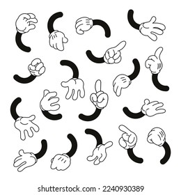 1930's style vintage cartoon hands in white gloves set, retro comic character's limbs collection, vector design elements