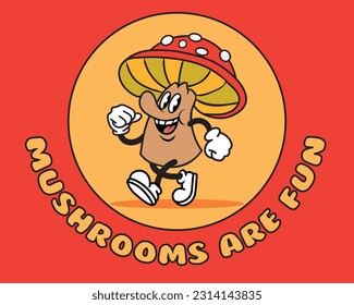 1930's style vintage cartoon mushroom mascot, vector character