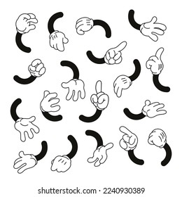 1930s Vintage Cartoon Hands Set – Retro Comic Character's White Glove Limbs Collection, Vector Design Elements