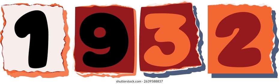 1932 Retro torn paper number Design art