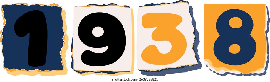 1938 Retro torn paper number Design art