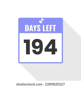 194 Days Left Countdown sales icon. 194 days left to go Promotional banner