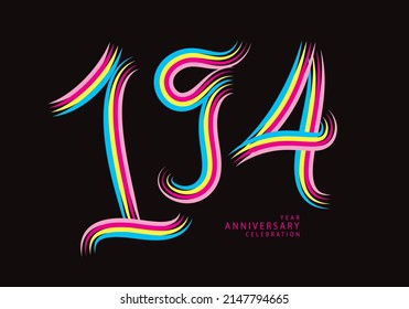 194 number design vector, graphic t shirt, 194 years anniversary celebration logotype colorful line, 194th birthday logo, Banner template, logo number elements for invitation card, poster, t-shirt.