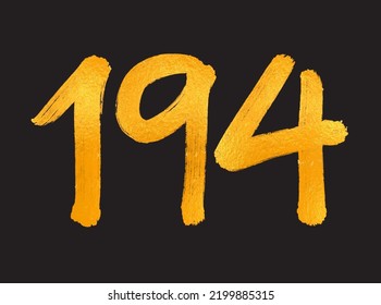 194 Number logo vector illustration, 194 Years Anniversary Celebration Vector Template, 194th birthday, Gold Lettering Numbers brush drawing hand drawn sketch, number logo design for print, t shirt