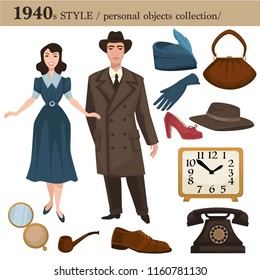 1940 Fashion Style Man And Woman Personal Objects