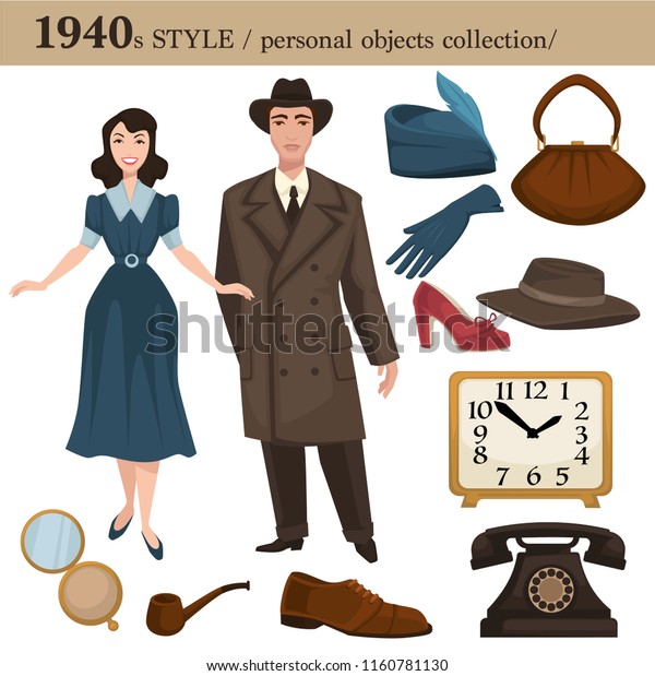 1940年のファッションスタイルの男性と女性の個人用品 のベクター画像素材 ロイヤリティフリー 1940年のファッションスタイルの男性と女性の個人用品 のベクター画像素材 ロイヤリティフリー