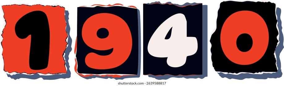 1940 Retro torn paper number Design art